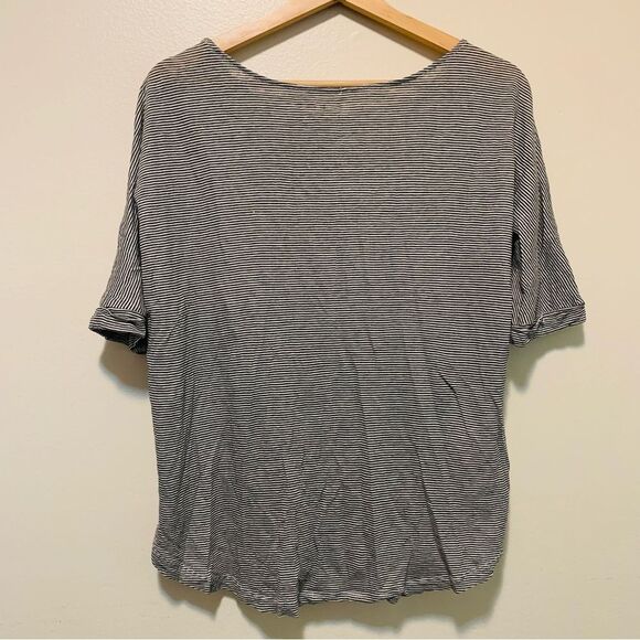 LOFT Women's Striped Black White Linen Tee Shirt size large - Picture 5 of 5